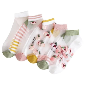 1 Par čarapa u korejskom, japanskom stilu Ženske svakodnevne kreativne prozirne svile trend breskve s po cijeloj površini ultra tanke staklene svilene čarape