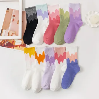FINETOO Ženske čarape Ins Modni jesensko-zimske čarape od čistog pamuka Slatka ženske čarape za djevojčice koji se Prelijeva zabavne nadkoljenice Sportska čarapa