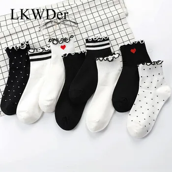 LKWDer 1 par žena u strip Srce pamučne čarape Ravnici Slatka točke Svakodnevne prozračne Bijele Ženske trendy ženske čarape prelamali