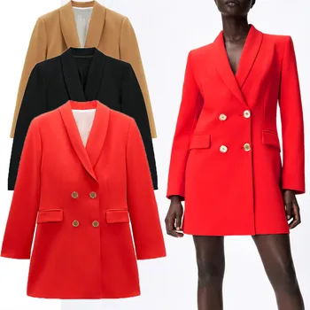 ZA 2021 Dug двубортный sportska jakna za žene s dugim rukavima s otvorenim ramenima Office ženske bijele blazers Donje crveno crni kaput осеннее