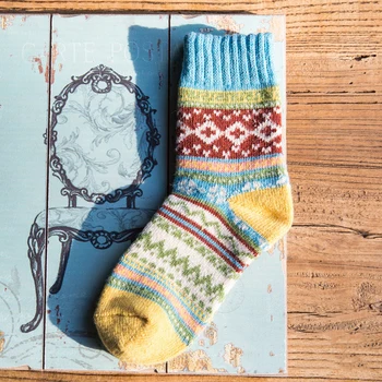 Ženske debele zimske čarape, Ženske tople vunene Geometrijski uzorak Skandinavski stil Novo Šarene Čarape za djevojčice