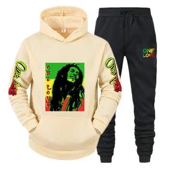 Bob Marley Харадзюку Zima toplo crno runo majica sa kapuljačom Moda dugih Rukava + Elastične Hlače Odijelo Sportski Casual muške vanjska odjeća 1